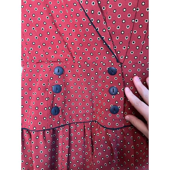 1980s Laura Henson Red Orange Pleated Modest Prairie Homestead Midi Dress M - Picture 4 of 6